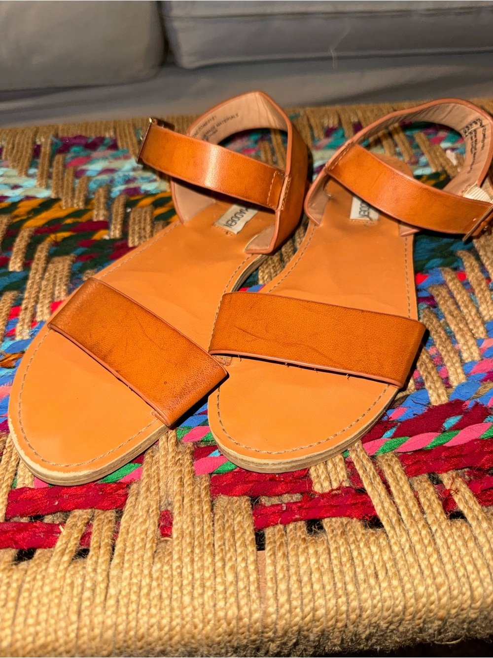 Steve Madden Women's Cognac Leather Ankle-Strap Sandals